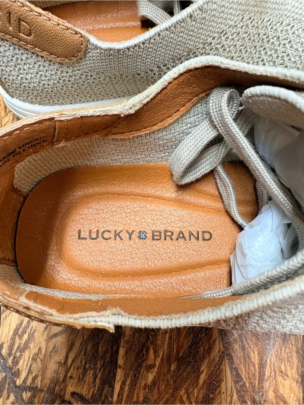 Lucky Brand Leighan Knit Mesh Lace-Up Comfortable Sneakers Neutral Beige Size 7